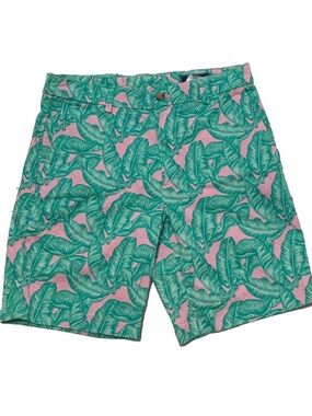 Vineyard Vines Pink & Green Tropical Leaf Hybrid Shorts